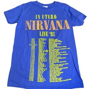 Nirvana "In Utero Live 93" Tour Grunge Graphic Tee, Blue, Unisex Size Medium